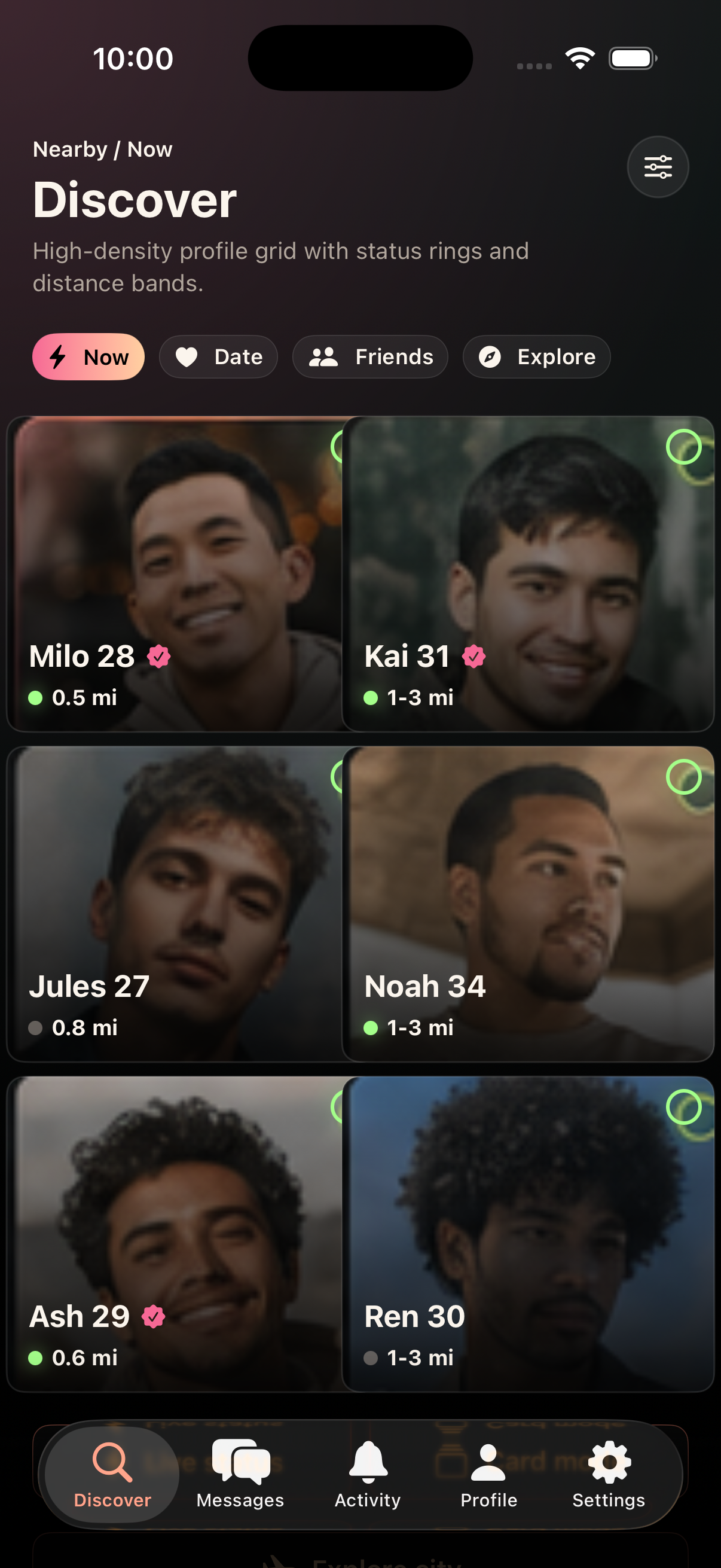 rawsauce Discover screen showing the nearby profile grid